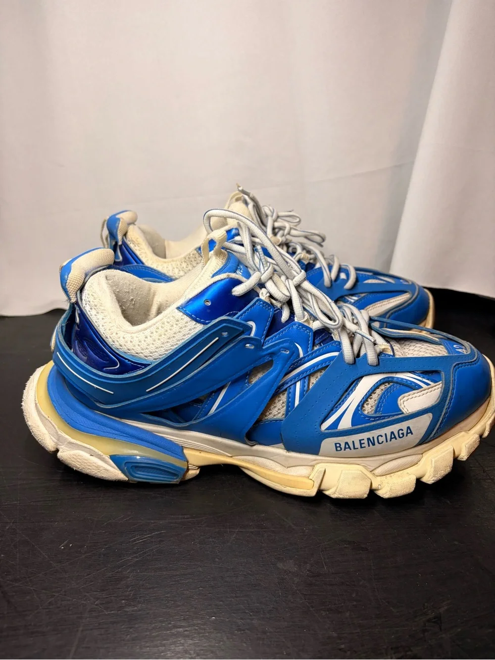Balenciaga Men's Blue and White Track Runner Sneakers